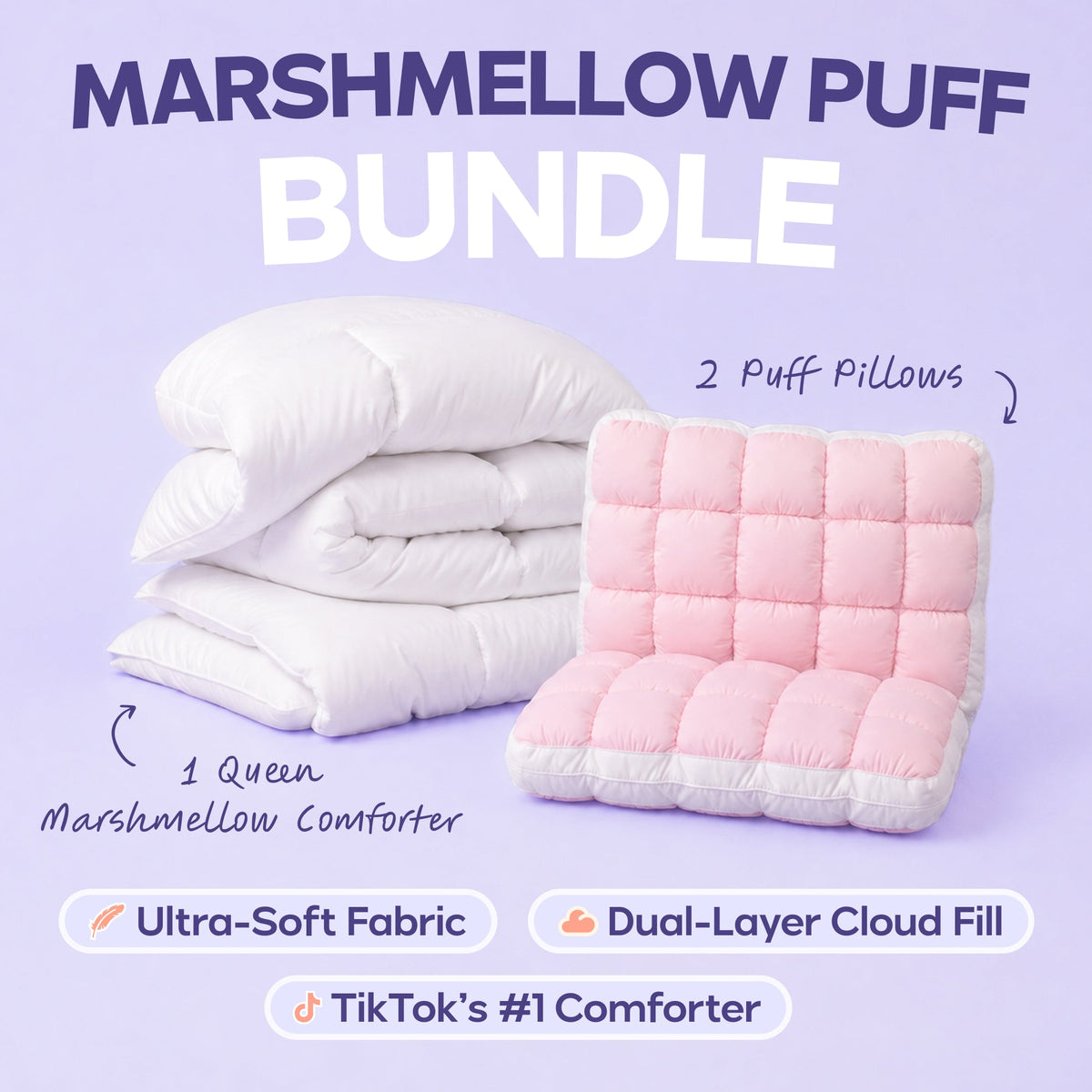 MarshMellow Comforter + 2 Puff Pillows